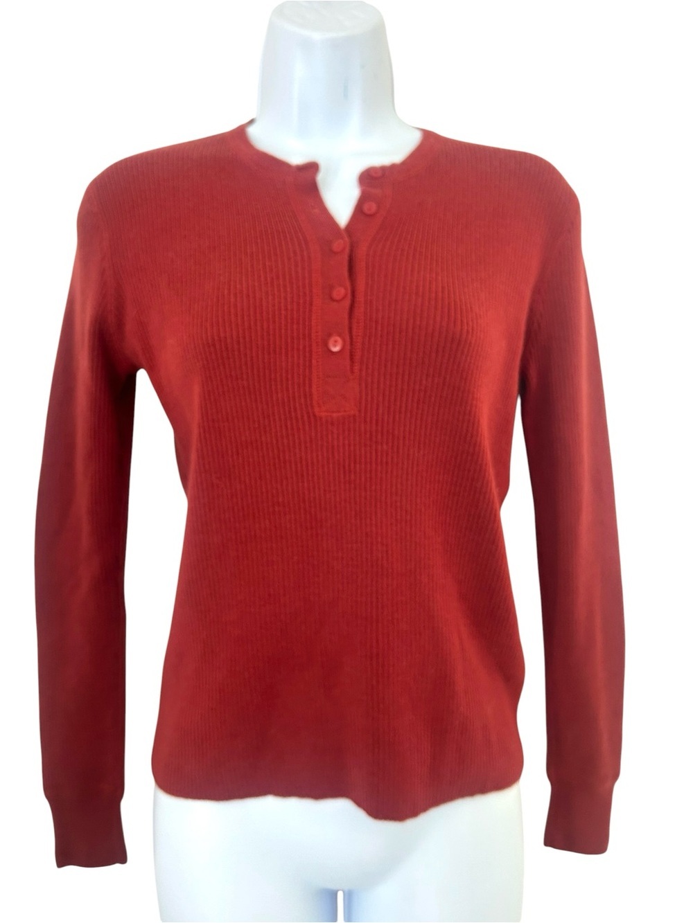 Ralph Lauren Vintage 90s Y2K Wool Henley Ribbed Sweater Rust Red Size M Classic